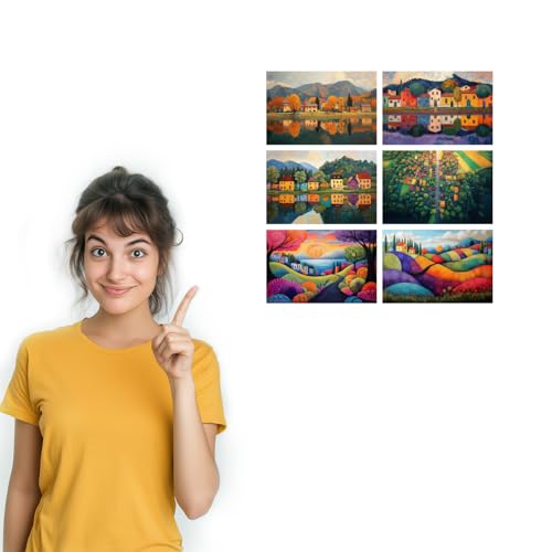 Image of SiddArtify Landscape Wall Art Poster Print Set - Colorful Village Poster Decor for Living Room Bedroom - Set of 2-4x6 Inch - Board (Pack of 6) - Sticker (Pack of 6)