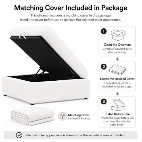 Image of JACH Modern Storage Ottoman Module for Living Room, Cushion Covers Removable, Minimalist Footstool, Comfy Breathable Footrest for Living Room Apartment (White)
