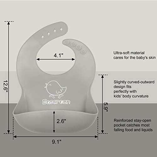 Silicone Bibs for Babies & Toddlers Set of 3, Silicone Baby Bibs for Boy and Girl, Adjustable Soft Waterproof Bibs - Thumbnail 4