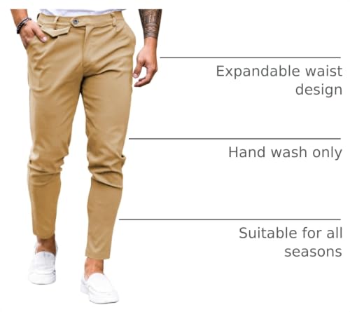 Image of Mens Chinos Slim Fit Pants Stretch Tapered Dress Pant Casual Trousers