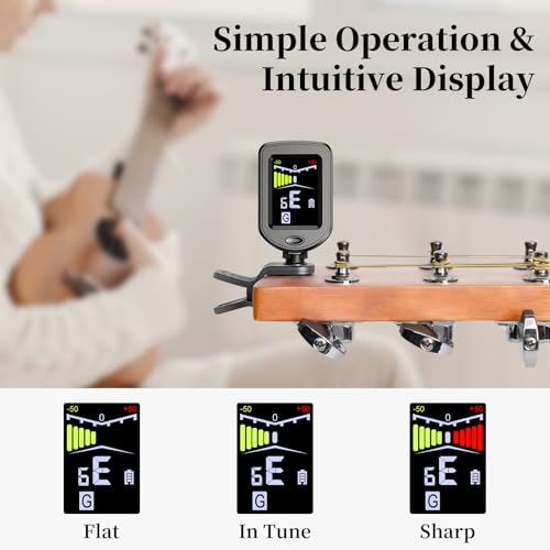 new bee clip-on guitar tuner rechargeable with color screen 360 rotatable chromatic tuner for guitar bass ukulele violin black 1 pack