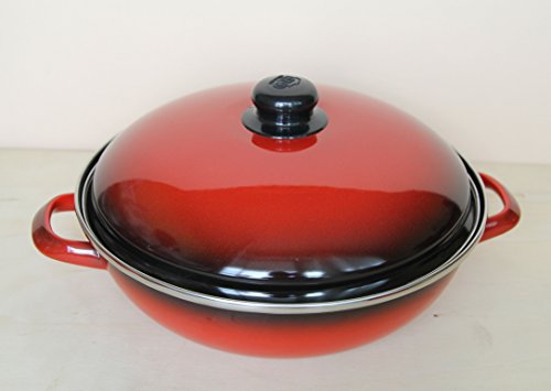 EMA-LION Emaille - Cazuela, sartenes y wok (inducción), color rojo y negro, esmalte, Negro , WOK Cover