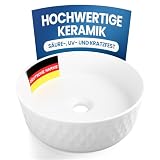 rtmr Aufsatzwaschbecken, Waschbecken rund 36 cm – Keramik Waschschale weiß matt – Modernes Design Waschtisch Schüssel für Bad & Gäste-WC – Waschbecken rund ohne Überlauf