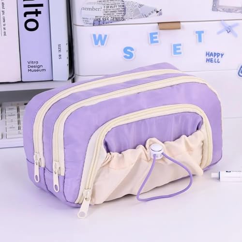 Image of Kawaii Cute Aesthetic Pencil Case for Girls & Boys | 3 Layer 6 Compartment Large Capacity Pencil Pouch with Zipper | Cartoon Stationery Organizer Bag for Students & Kids (Dori - Purple)