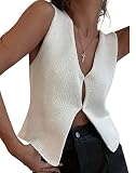 Women Crochet Vest Top Y2k Hollow Out Knit Vest Tight Slim Tank Crop Top V Neck Sleeveless Lace Cami