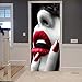 A.Monamour Adesivo Porta Autoadesiva Donna con Pizzo Nero sugli Occhi Unghie Rosse Labbra Sexy Bocca Aperta Vinile PVC Adesivi per Porte Interne 3D Pellicola Adesiva Poster Sticker Murale Decorazione