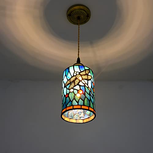 Petite lampe suspendue vitrail tiffany poésie libellule e27