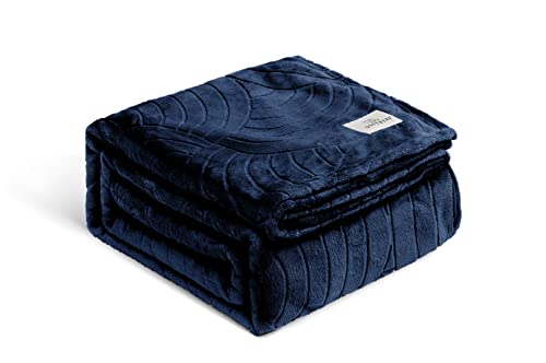 SOFTBEAR Navy Blue Queen Size Blanket Flannel Fleece Semi-Circular Pattern, Soft, Fluffy, Plush and Warm Blanket for Bed, Couch, Sofa, Camping