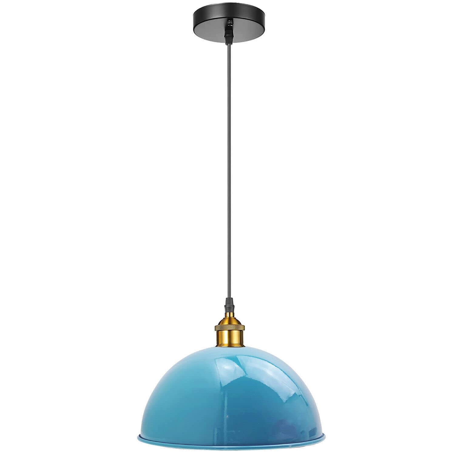 LEDSone Retro Vintage Ceiling Hanging E27 Lamp Holder 40cm Black Metal Pendant Lampshades Lights Fixtures for Kitchen Island Farmhouse Living Room Restaurant Dinning Room Cafe Loft (Light Blue) โ image 1