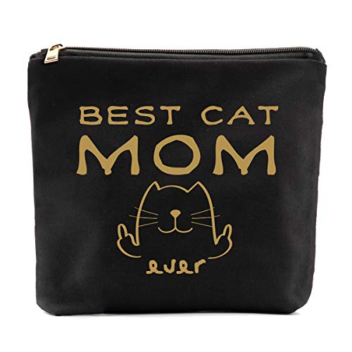 Gifts for Cat Lovers for Women-Best Cat Mom Ever-Funny Cat Gifts Cat Lovers, Mothers Day Gifts for Mom-Funny Cat Bag,Cat Gift Bag-Black Makeup Bag
