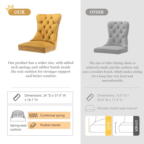 Image of Virabit Velvet Dining Chairs Set of 4, Tufted Upholstered Dining Chairs with Nailhead Back and Ring Pull Trim, Solid Wood Dining Chairs for Kitchen /Bedroom /Dining Room (Gold)