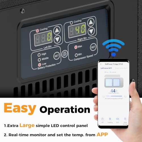 Image of Setpower Dual Zone Car Refrigerator,59QT Car fridge Portable 12V Cooler,Electric Cooler for Vehicle,12V Refrigerator for Car Camping Travel SUV Truck RV Road Trip,APP Control,DT55(Dark Black)