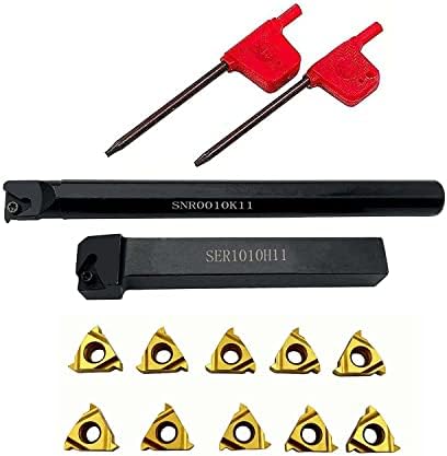 GBJ Lathe Threading Tool External + Internal Threading Holder SER 1010H11+ SNR 0010K11 Threading Holder with 11ER AG60 11IR AG60 Threading Inserts (SER1010H11+SNR0010K11+11ER A60+11IR A60 (Gold))