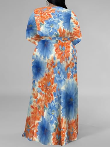 Image of PinkPatty Women's Plus Size Long Sleeve Maxi Dress Casual V Neck Slit Tie Waist Wrap Dresses for Party Cocktail