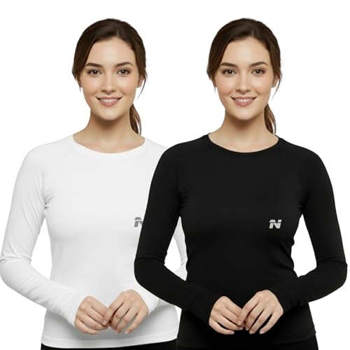 Image of NINQ Women's Athletic Compression Wear - Full Sleeve Workout & Training T-Shirt Designed for Gym, Running, Yoga, and Sports. Breathable, Stretchable