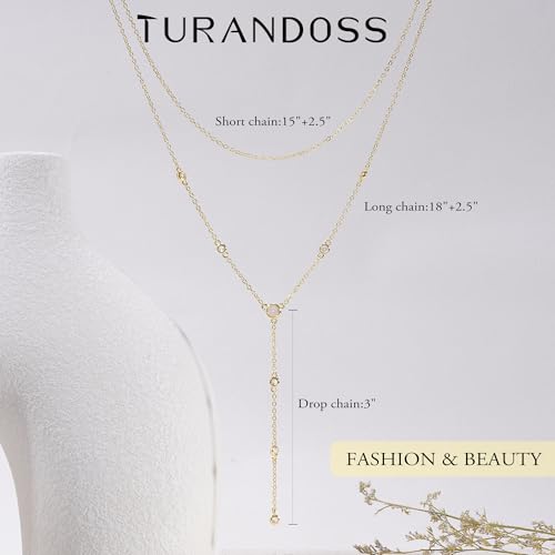 Turandoss Long Layered Gold Necklace for Women - Dainty Y-Shaped Long 14K Gold Plated Necklace Layered Zirconia Jewellery Birthday Gifts for Women Girls - Image 4