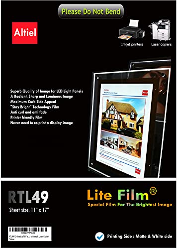 RTL49] Lite Film 10 sheets of 11" x 17", Translucent Backlit Film sheets, Back Lit Paper Sheets for LED Lightboxes, Suitable for Inkjet printers or Laser copiers
