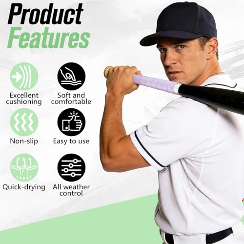 AKAIXI 2 Pack 0.5mm Precut Pro Feel Purple Baseball Bat Grip Tapes — view 5