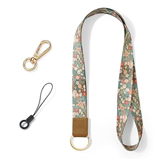 Vicloon Cordón/Llavero para Cuello con Cierre Giratorio, 1 Correa y 2 Accesorios, para Tarjeta o Teléfono Móvil (Floral)