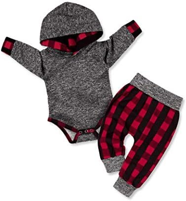 Fommy Baby Boy Clothes 3-6 Months boy clothes Plaid Letter Print Long Sleeve Hoodies + Long Pants 2PCS Baby Boy Stuff Gifts Outfits Set