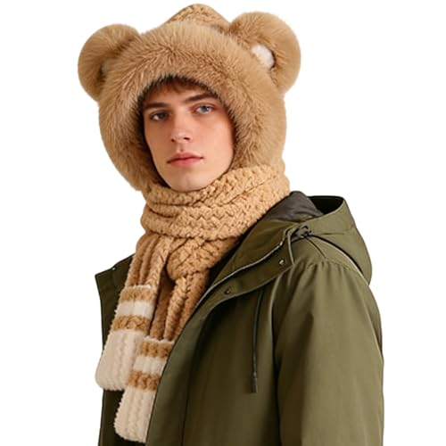 Bufanda con capucha de oso térmica y suave que protege del frío extremo en exteriores