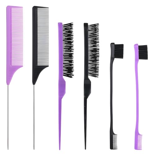 EAVUYIS 6 Pezzi Spazzola Capelli Kit, Doppio Bordo Pettine, Pettine a Coda Topo, Spazzole e Pettini per Bordi, Capelli in Setola Pettini, Pettine per Stuzzicare, per Casa, Parrucchieri