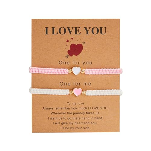 2Pieces Matching Couple Heart Bracelets for Women Men,Handmade Braided Rope Heart Bracelet,Valentine's Day love hearts Bracelets,Heart Charm Adjustable Matching Bracelets for Him and Her BFF Bracelets