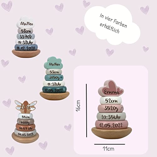 KIDSLINO Stapelturm rosa - personalisierbar I Geschenk zur Geburt & Taufe Handmade Baby Holzspielzeug Personalisierte Geschenke Label-Label Stapelspiel mit Name Geburtsdaten