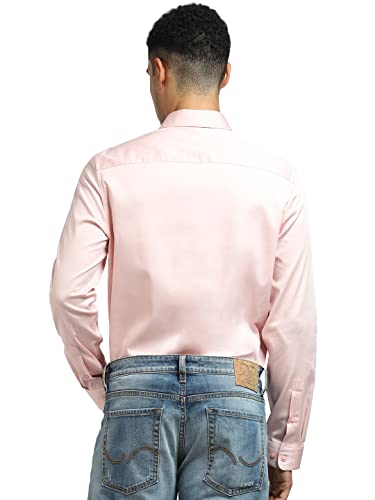 Image of Jack & Jones Men's Cotton Slim Fit Solid Opaque Checked Spread-Collar Casual Shirt