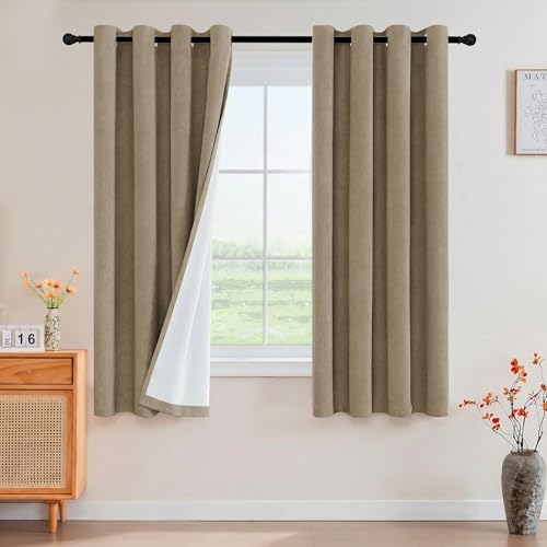 Image of Princedeco Blackout Curtains Linen Blended 63 Inch Long Room Darkening Black Out Curtains for Living Room with Natural Slubs & Grayish (Not Solid)Thermal Insulated Grommet 2 Panels,Heathered Macchiato
