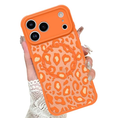 Image of KANGHAR Case for iPhone 17 Pro Orange Leopard Printed Pattern | [Compatible with Magsafe] Cute Cheetah Protective Magnetic Case for Girls Women 6.3 inch