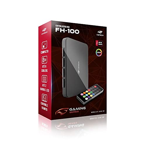 C3Tech Gaming Hub Controlador FH-100BK ARGB controla ate 8 coolers simultaneamente, Preto, 413020390