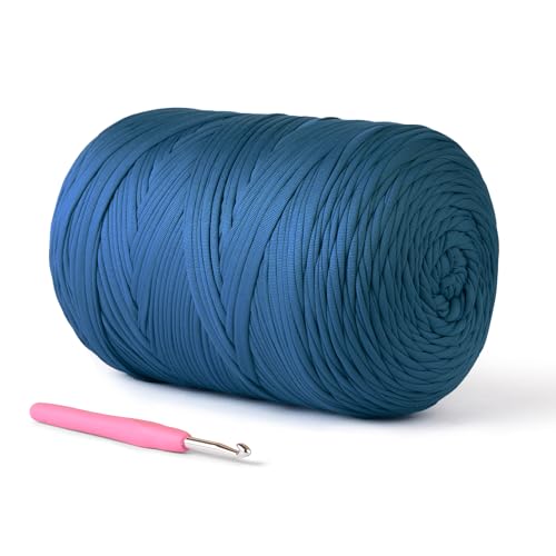 Image of (800g /228yds) T Shirt Yarn, Soft Tshirt Crochet Yarn for Crafts and DIY Knitting Crocheting Cloth /Bag /Basket /Coaster, 100% Polyeste Elastic Fabric Chunky Thick Yarns for Crocheting (Navy Blue)