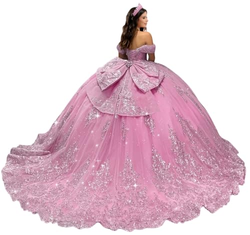 KPDFIF Beaded Sequin Pink Deep Quinceanera Dress with Bow Plus Size 20