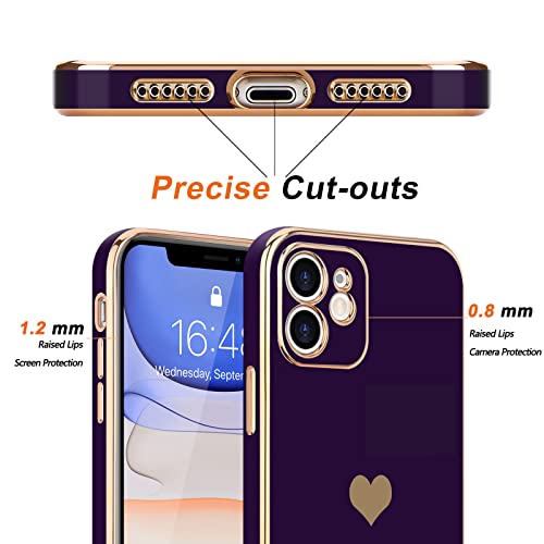 Teageo Compatible With Iphone 11 Case For Girl Women Cute Love-Heart Luxury Bling Plating Soft Back Cover Raised Camera Protection Bumper Silicone Shockproof Phone Case For Iphone 11, Dark Purple #TOP2