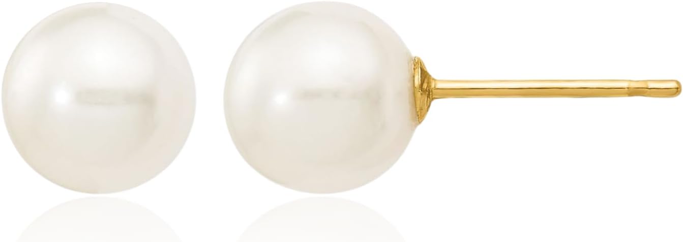 IceCarats 14K Solid Yellow Gold 6mm Freshwater Pearl Medium Stud Earrings Prong Set, Friction Back For Her