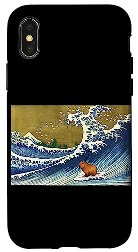 Meme Lover Retro Vintage Surfing a Wave Capybara �X�}�z�P�[�X iPhone X/XS �p