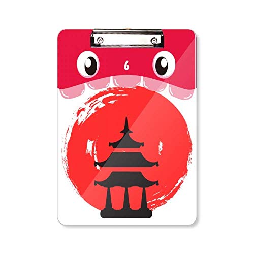 Porte-documents A4 rigide au design artistique japonais Temple et pince métal