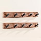LECHYN Kleine Holzgarderobe zur Wandmontage mit 5 Haken, Wandhaken, Wandhaken zum Aufhängen von Handtüchern, Jacken, Kleidung, Hüten, Rucksäcken, Schlüsselhaltern, Hakenleiste aus schwarzem
