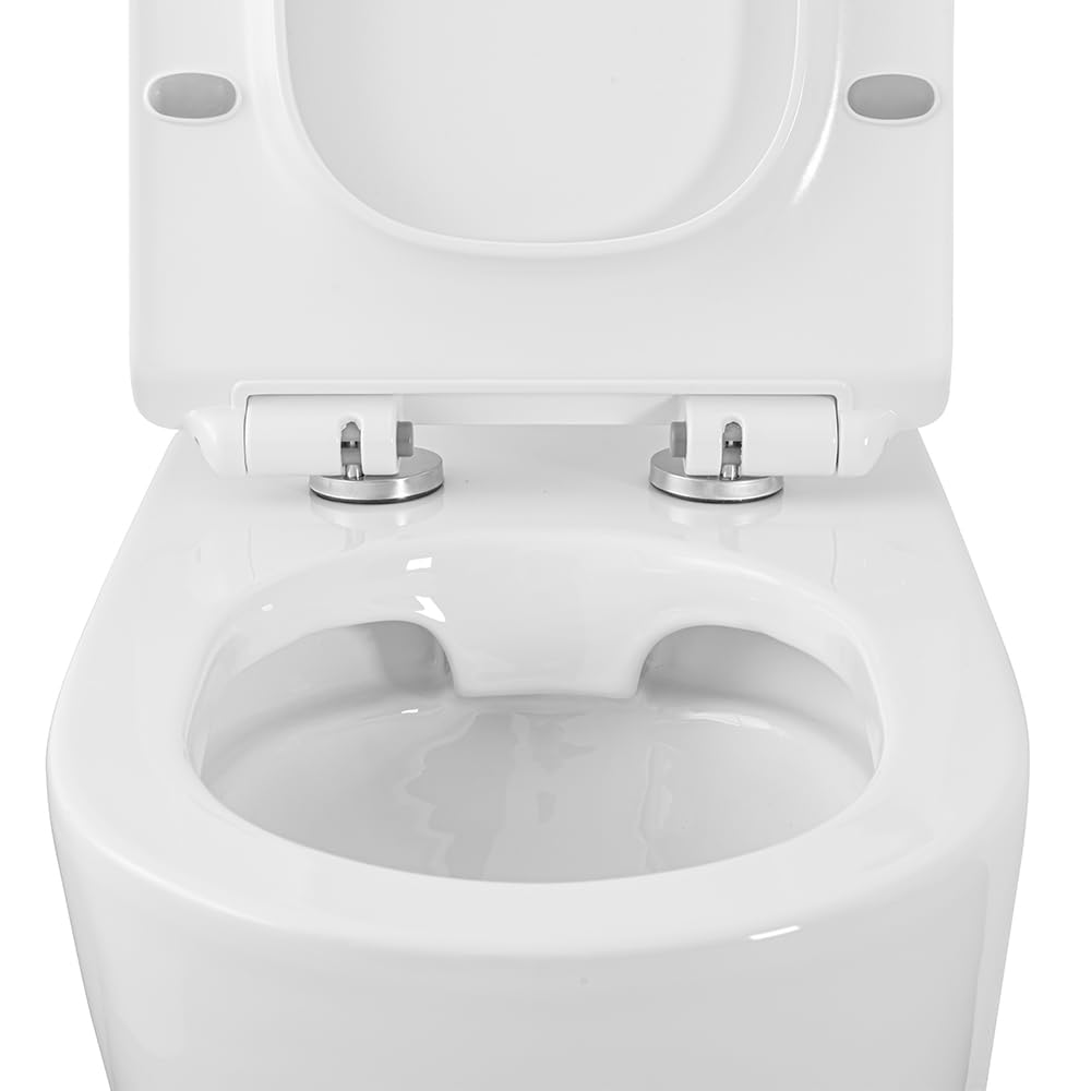 Coppia Sanitari Filo Muro Rimless Bianco Design Moderno Copriwater Chiusura Soft-Close