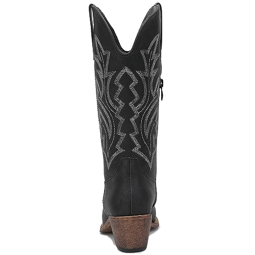 Image of GLOBALWIN Women's Mid Calf Western Cowboy Boots Cowgirl Boots for Women with Floral Embroidery Side Zipper Chunky Heel