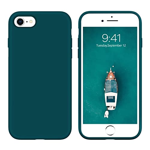 Coque iPhone 8 iPhone 7 Coque iPhone SE 3 2022/2020 DOMAVER Silicone Liquide Doublure en Microfibre Douce Housse Protective Etui AntiRayure Anti Choc Gel Case Ultra Fine Étui Protection Vert Forêt Cover