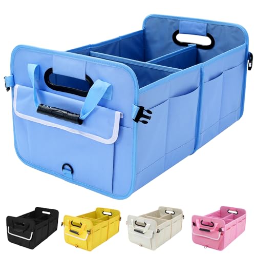 Zhiyanz Car Suv Trunk Organizer,Sturdy Storage Organizer for Car Accessories,Tools,Sundries.Upgraded 4 Carrying Handles,72L,Foldable,Waterproof,Multi Compartment,2 Straps for Fixation(Blue)
