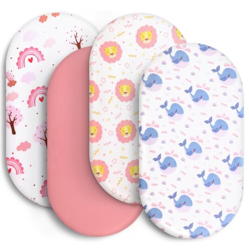 Image of Baby Bassinet Sheets for Baby Boy Girls,4-Pack Fitted Bassinet Sheets Set Compatible with Halo Bassinest Swivel Sleeper,Baby Delight,Angelbliss,32 inchX16 inch (Lion Heart)