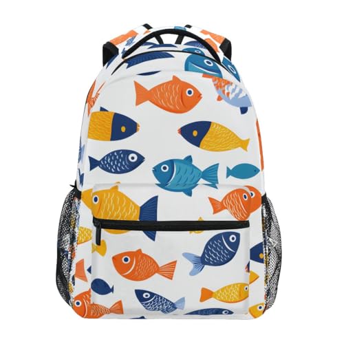 Small Fish Pattern Backpack for Women Mens Girls Boys Teens, School Backpacks Students Laptop Bookbag Rucksack Casual Daypack for Hiking Traveling Camping Work