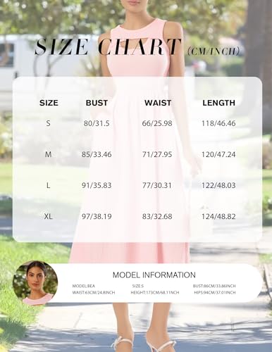 Image of BeryLove Casual Midi Tank Dress Summer Ribbed Knit Pleated Dresses with Pockets