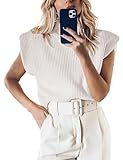 Hooever Women's Turtleneck Sleeveless Knitted Tank Tops Shoulder Pads Sweater Vest(White-M)