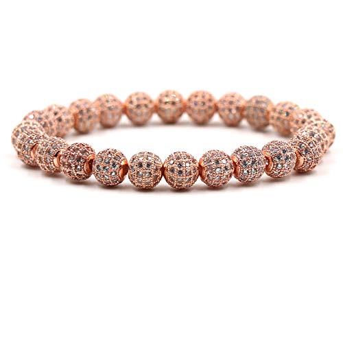Bracelet de perles en pierre fine et zircons blancs scintillants, bijou artisanal de 8 mm