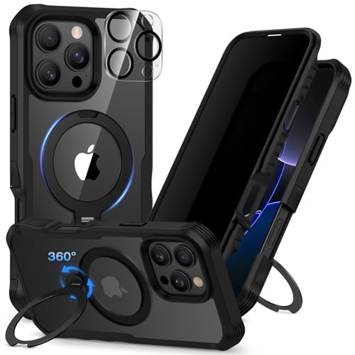 Coque iPhone 16 Pro Max anti-espion avec support rotatif transparent 360