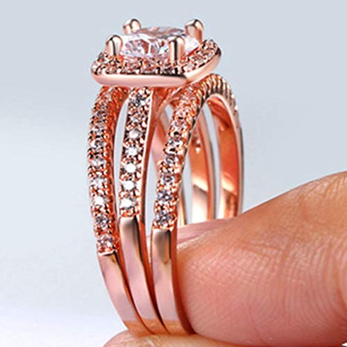 Jude Jewelers Silver Rose Gold Three-in-One Wedding Engagement Bridal Halo Ring Set (Rose Gold, 12.5) - Thumbnail 3